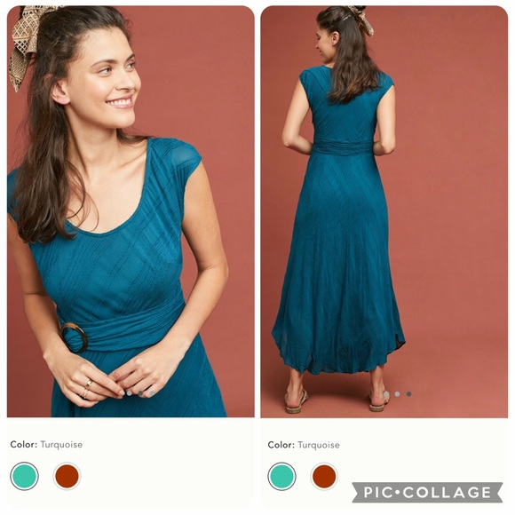 10 Anthropologie moulinette soeurs Guinevere maxi dress circle belt Teal blue - Picture 7 of 17